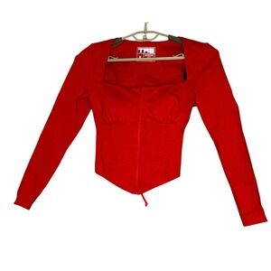 NWT TA3 Womens Long Sleeve Corsety Top Medium Zip Up Coquette Slimming Red